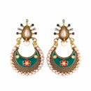 Traditional Meenakari  Green Chandbali Pearl Trendy Earring Jewellery