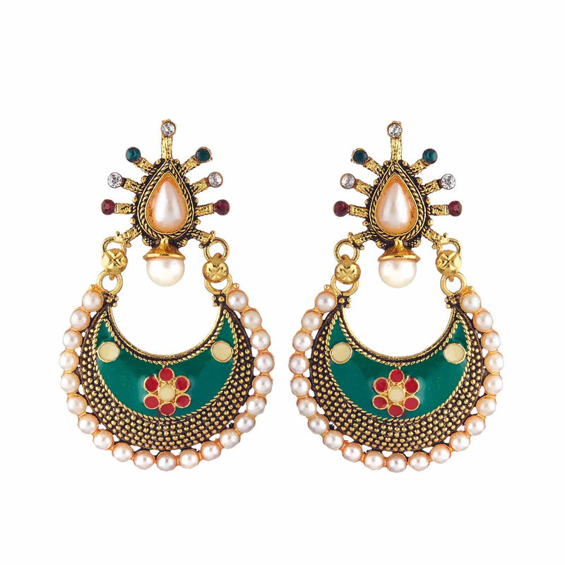Traditional Meenakari  Green Chandbali Pearl Trendy Earring Jewellery