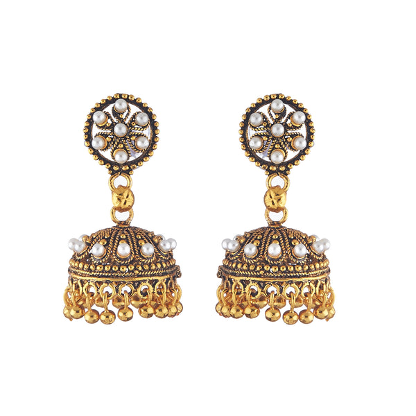 Oxidized  Gold Plated Copper Traditional Pearl Stylish Jhumka Jhumki Earrings Jewellery