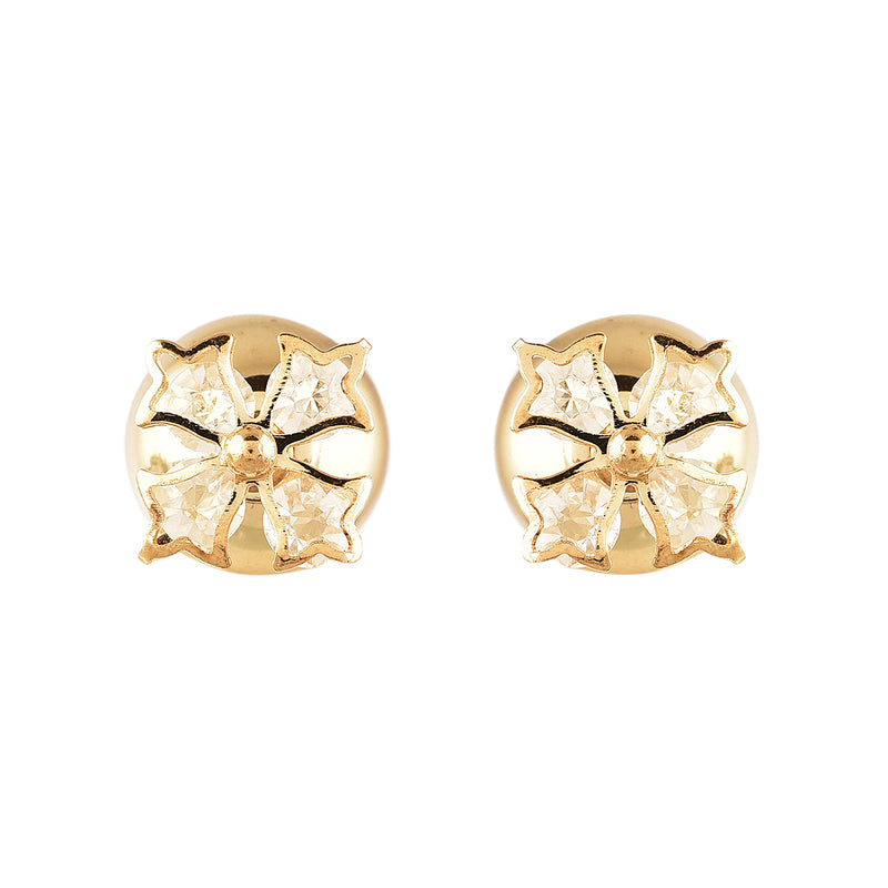Flower Shaped Gold Plated Brass Cz Diamond  Designer Stud Earring Jewellery