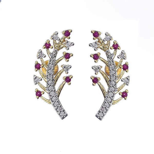Leaf Shaped American Diamond Stud Earrings Jewellery For Women & Girls
