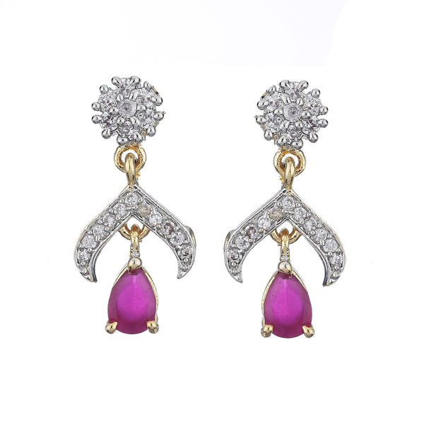Pink Stone Cz Gold Plated American Diamond Studded Elegant Drop Dangle Earring Jewellery