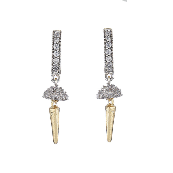 Gold Plated American Diamond Studded Hinged Hooped Drop Spike Earrings Jewellery
