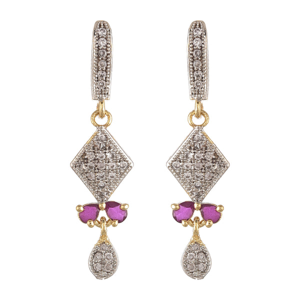 Gorgeous Pink Gold Plated American Diamond Studded Triangle Shaped  Cz Stone Drop Earrings
