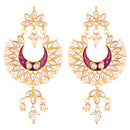 Gold Plated Brass Kundan Pearl Studded Designer Purple Chandbali Jhumka Earring