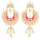 Gold Plated Brass Kundan Pearl Studded Designer Pink Chandbali Jhumka Earring