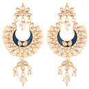 Gold Plated Brass Kundan Pearl Studded Designer Blue Chandbali Jhumka Earring