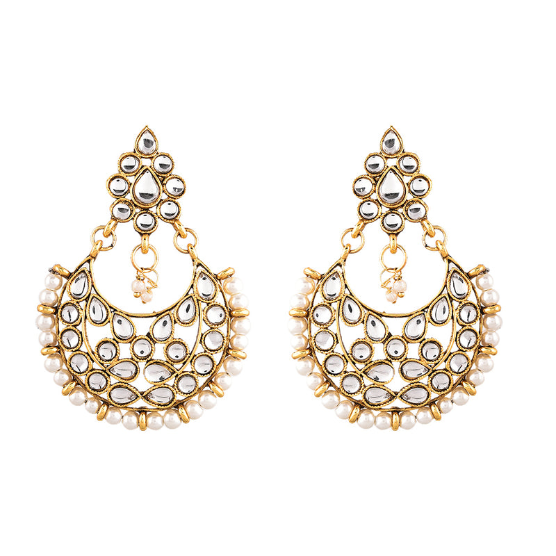 Designer Gold Plated Pearl Kundan Chandbali Earring Jewellery