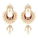 Gold Plated Brass Kundan Pearl Studded Designer Red Chandbali Jhumka Earring Jewellery
