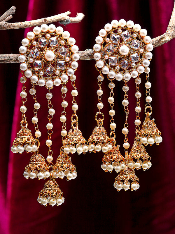 White Classic Circular Shaped Gold-Plated Earring With Drop Jhumka Earrings
