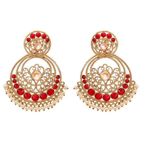 Oxidised Gold Tone Attractive Crystal & Pearl Chandbali Designer Earring Jewellery