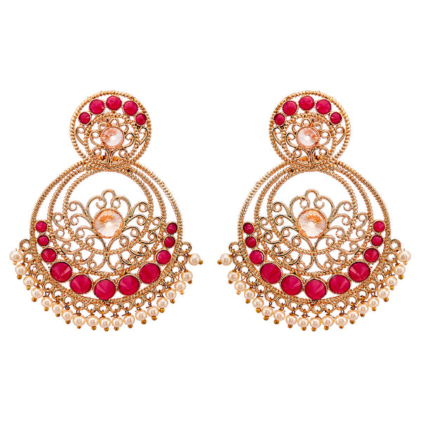 Earring Oxidised Gold Tone Attractive Crystal & Pearl Chandbali Designer Earring Jewellery For Women & Girls