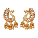 Traditional Gold Plated Zinc Alloy  South Indian Temple Ethnic Pearl Peacock Dangle Moti Jhumka Earring Jewellery