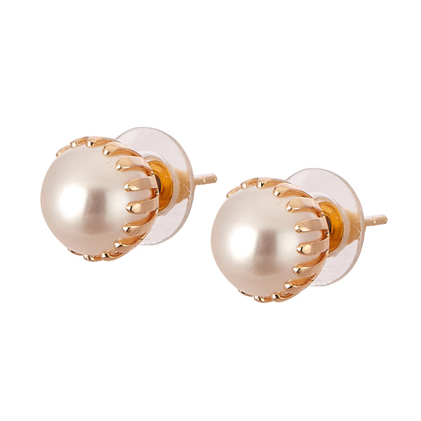 Earring Engraved Pearl Daily Office Wear Push Back Stud Jewellery For Girls and Women