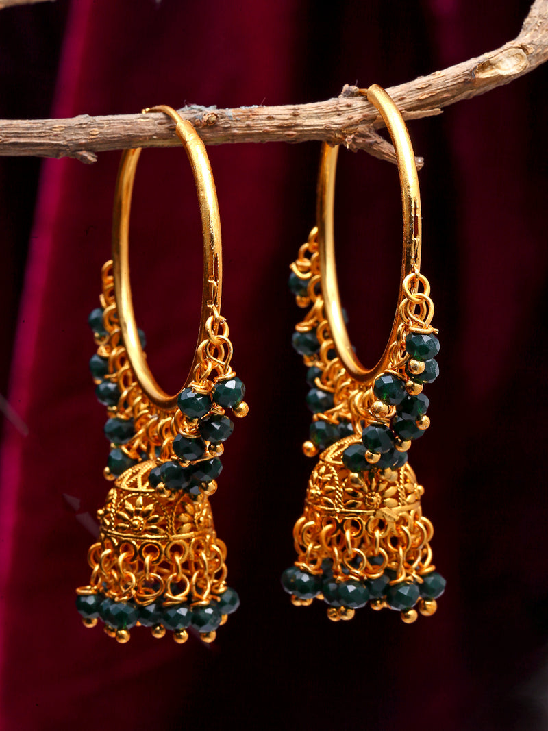 Black Dome Shaped Jhumkas Earrings with Gold-Toned Copper