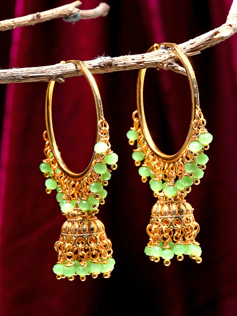 Lime Green with Gold-Plated Dome Shaped Jhumkas Earrings