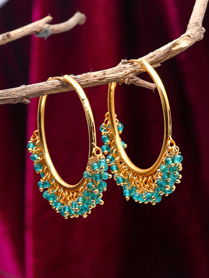 Sea Green & Gold-Toned Cubic Zirconia Circular Hoop Earrings