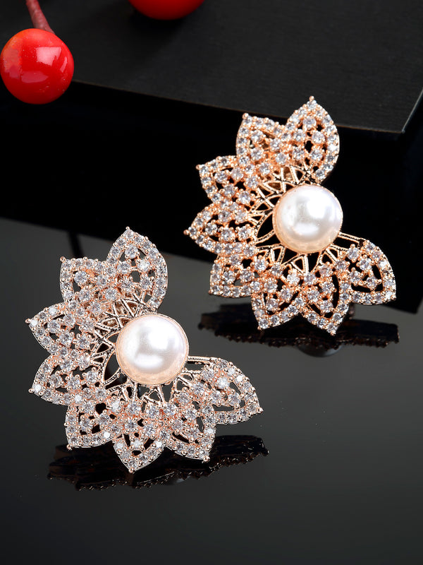 Off White Crescent Shaped Rose Gold-Plated Studs Earrings
