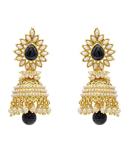 Gold Plated Copper Trendy Designer Pearl Studded Black Cz Stone Jhumki Aashiqui 2 Style Earring Jewellery