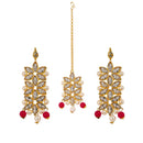 Flower Shaped Gold Plated Maang Tikka With Earrings Set