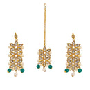 Flower Shaped Gold Plated Maang Tikka With Earrings Set