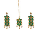 Flower Shaped Gold Plated Maang Tikka With Earrings Set
