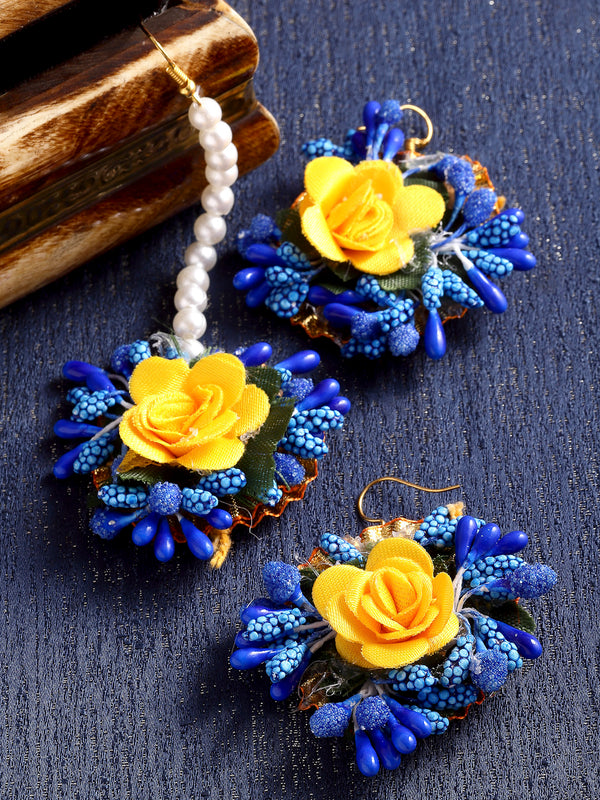 Yellow & Blue Gota Patti Floral Jewellery Set