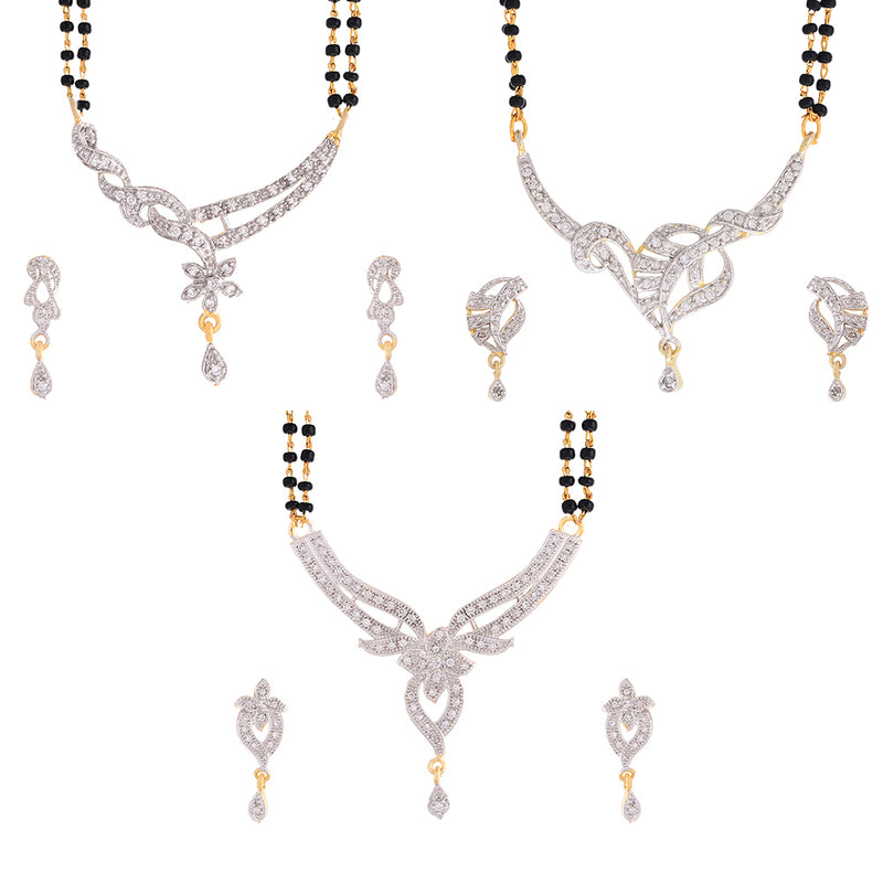 combo set of 3 Trendy American Diamond Gold Plated Mangalsutra with Chain for Women