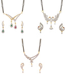 Combo of 3 Precious Collection Golden Gold-plated American Diamond Mangalsutra for Women -
