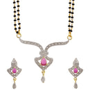 Gold Plated Pink American Diamond Studded Gold Plated Mangalsutra With Earrings For Women