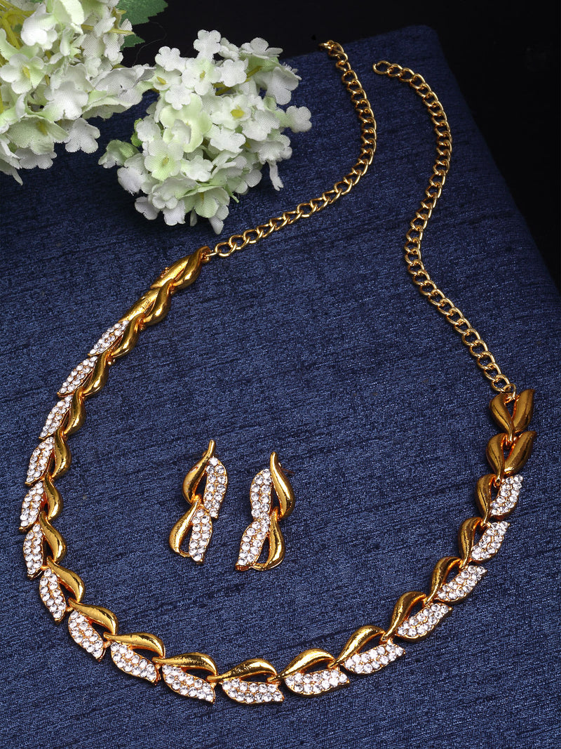 Stylish Ethnic 18K Gold Plated White Cubic Zirconia Necklace Set With