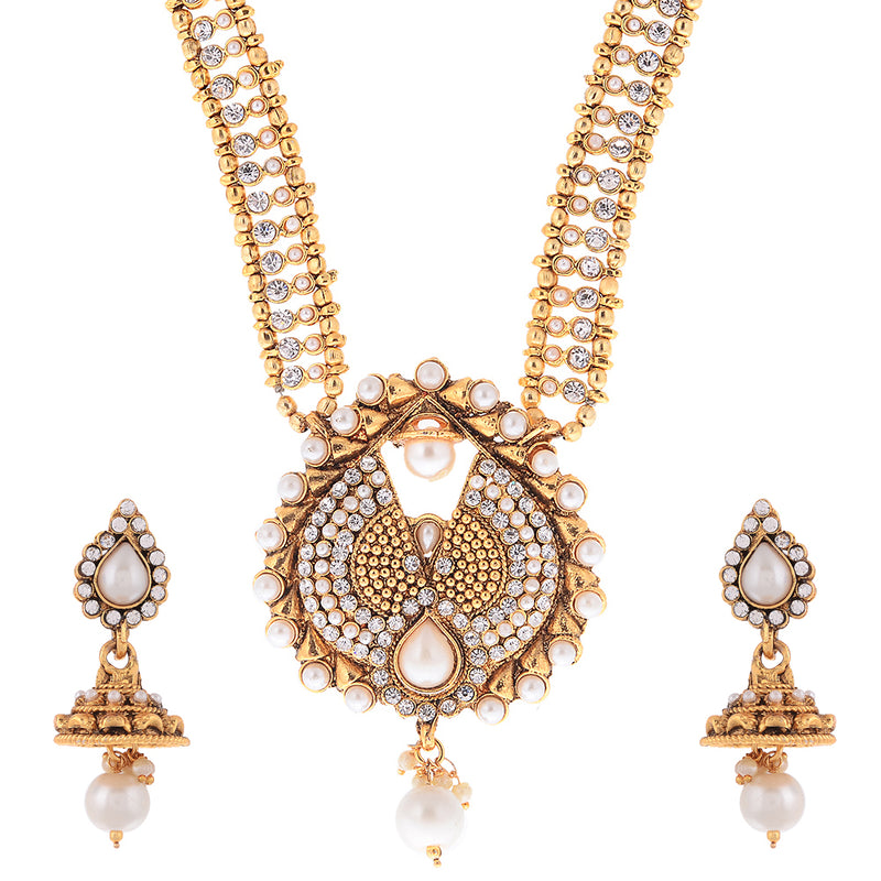 Traditional Gold Plated Long Necklace Set with Earring