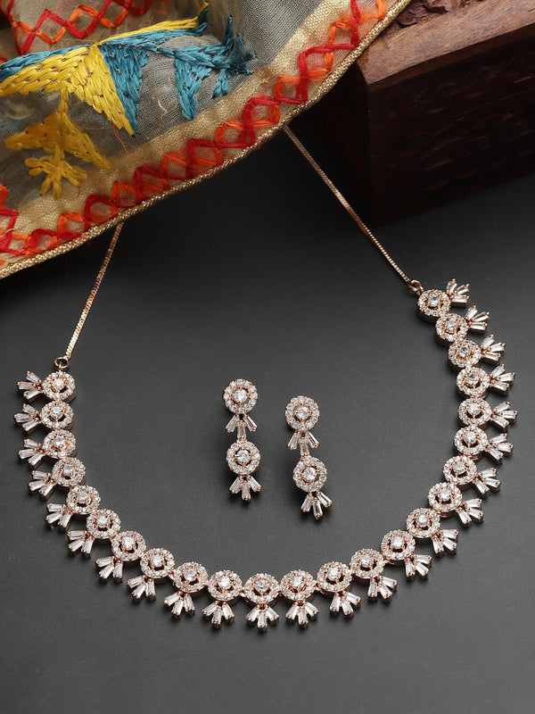 Rose Gold-Plated White American Diamond-Studded Jewellery Set
