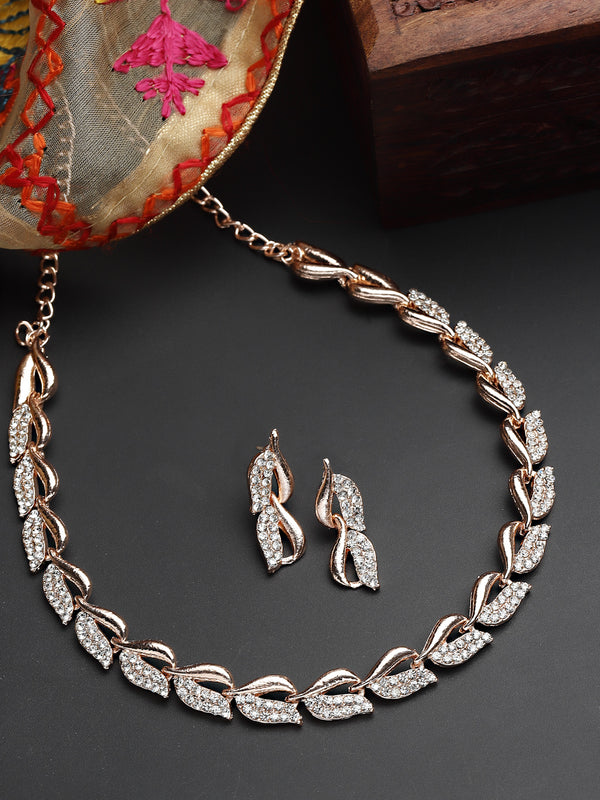 Rose Gold-Plated & White CZ-Studded Jewellery Set