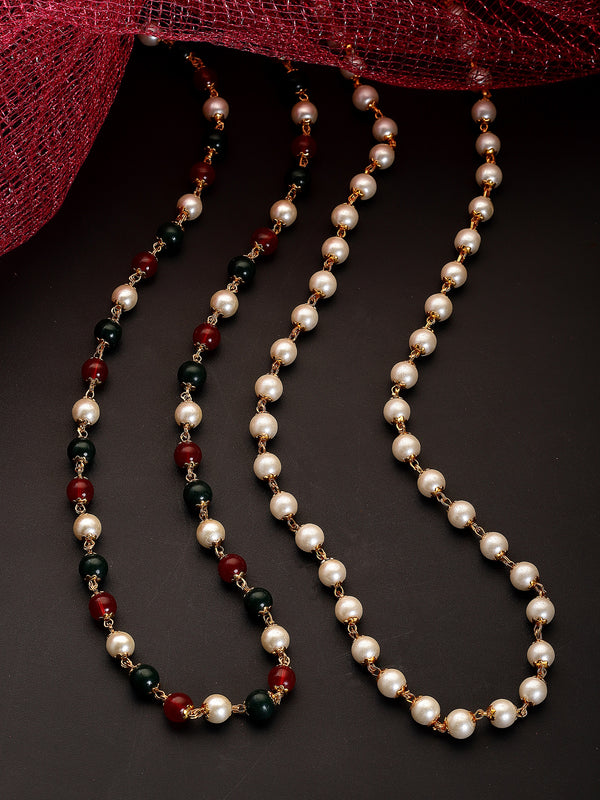 Pack Of 2 Red & White Pearls Gold-Plated Chain Combo