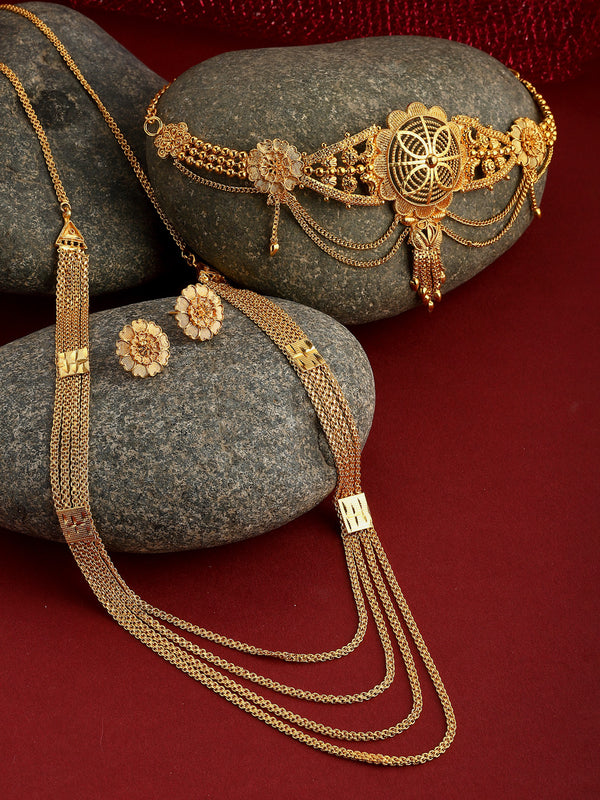 Gold-Plated Floral Textured Jewellery Set Combo