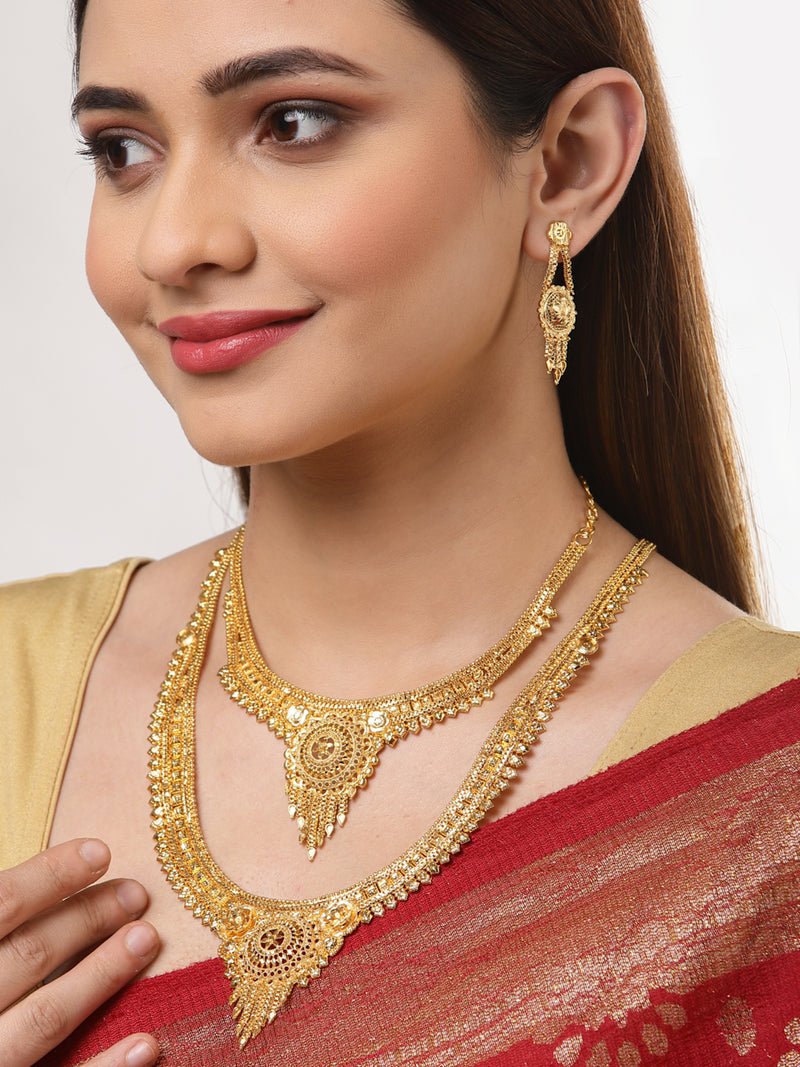 Gold-Plated Textured Jewellery Set Combo