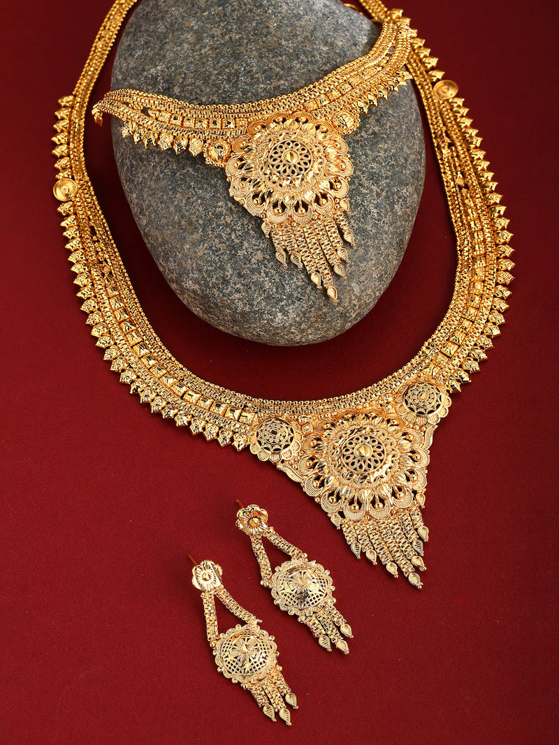 Gold-Plated Textured Temple Jewellery Set