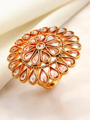 Gold-Plated & Metallic American Diamond Studded Finger Ring